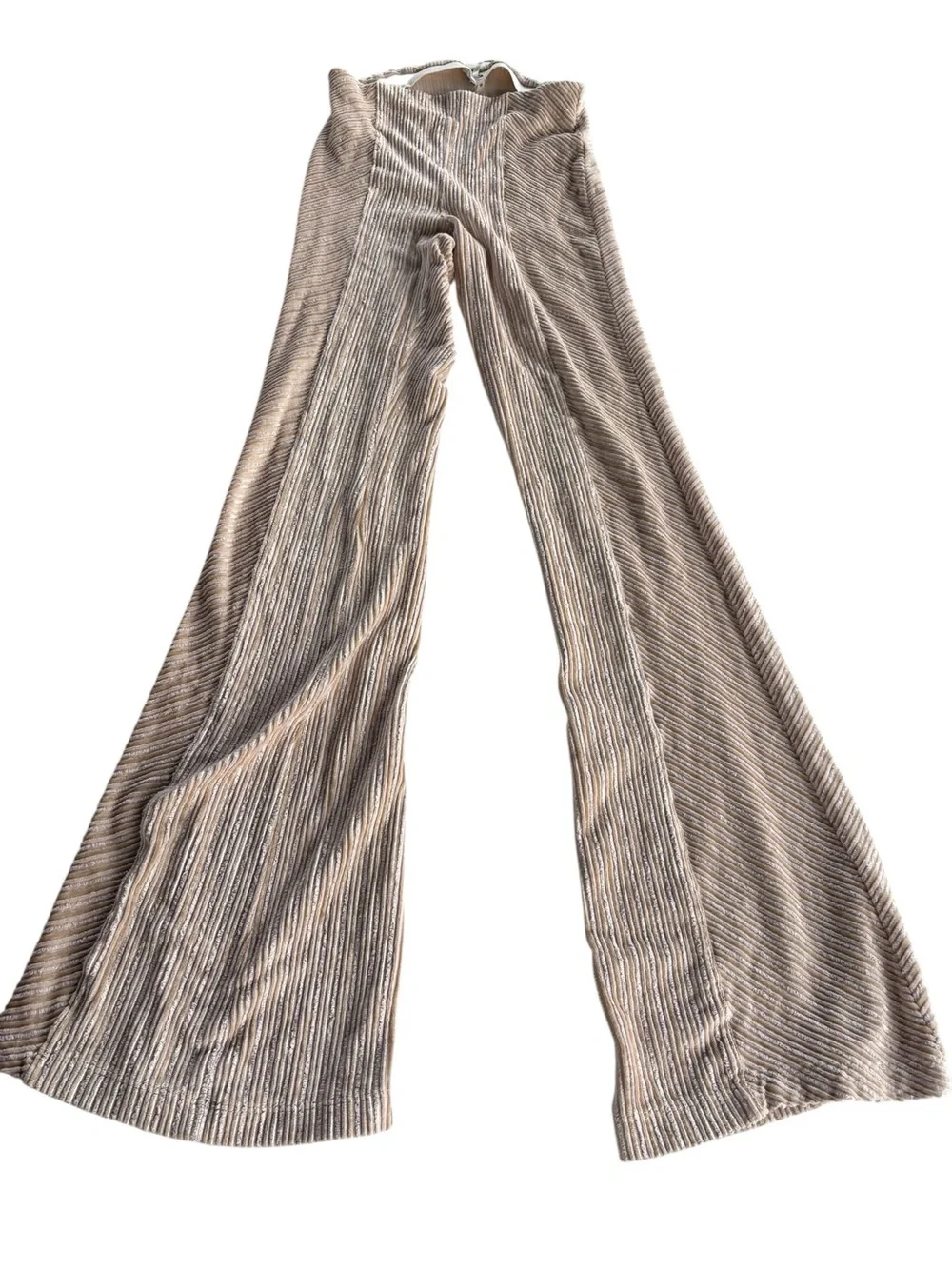 Free People Slim Pull-On Velvet Flare Pants XS Champagne High Rise Striped Boho